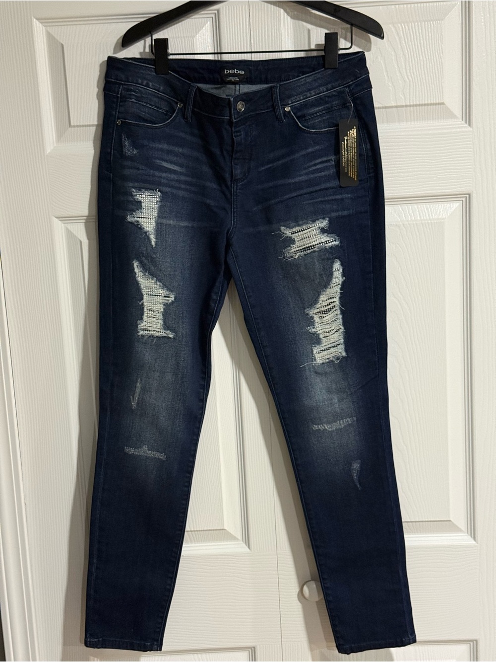 bebe Dark Blue Distressed Skinny Jeans